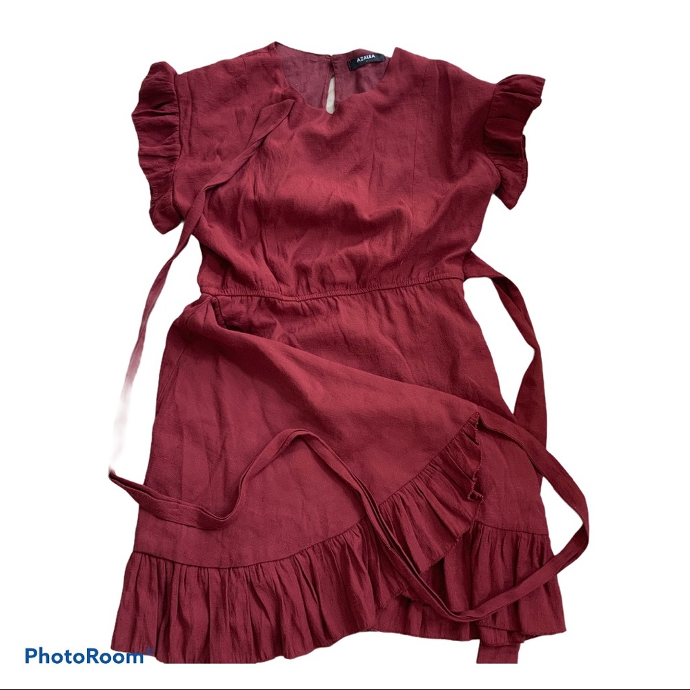 Azalea Linen Wrap Dress Burgundy Size Medium